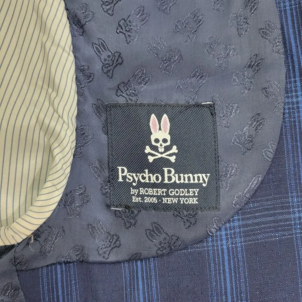 Psycho‎ Bunny Men's Sport Coat Blazer Two Button Navy Blue Plaid Wool Size 36S